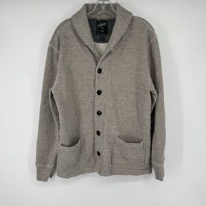 Grayers Mens Large Beige Shawl Collar Cotton Cardigan Sweater Button Elbow Patch